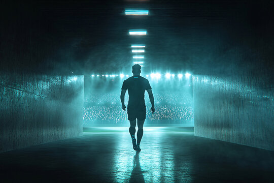 Player Walking Through Dark Tunnel Before Soccer Game