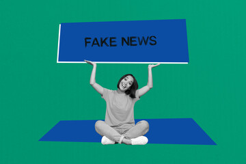 Composite trend artwork sketch image collage of speech cloud fake news misleading propaganda young...