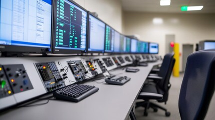 Modern Control Room with Advanced Monitoring Systems and High-Tech Equipment in a Secure Facility Setting