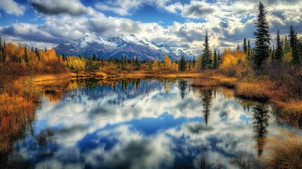 Fototapeta premium Anchorage Alaska State Parks: Stunning Landscape with Sky Reflection in Lake