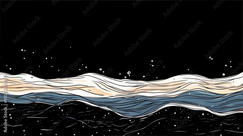 Poster abstract ocean waves with black background and flowing lines