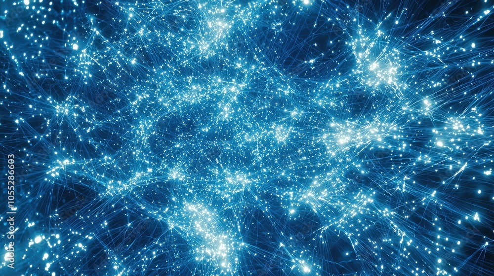 Aufkleber abstract network of glowing interconnected nodes on dark background, representing digital communicat