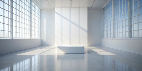 High-resolution image of a modern loft with polished concrete floors and large windows, showcasing a serene, minimalist atmosphere. Ideal for backgrounds, design mockups.