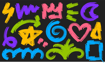 Set of asbtract doodles shapes. Collection colorful hand drawn doodles. Abstract creative minimalist style art for children.