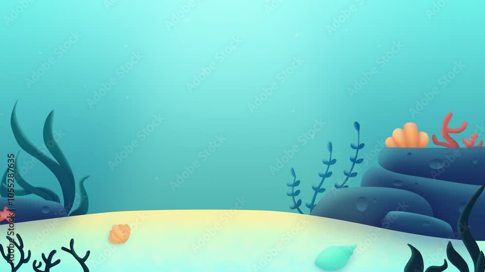 Poster landscape underwater ocean floor with algae. minimal modern seamless motion design. abstract loop an