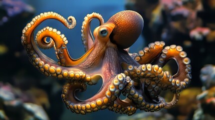 Obraz premium Vibrant Octopus Swimming Gracefully in Underwater Habitat