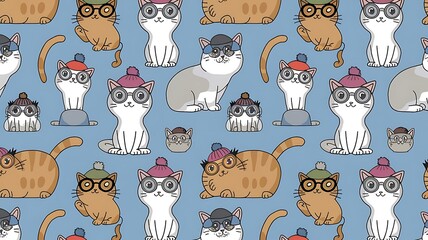 Seamless pattern with hipster cute cats for children