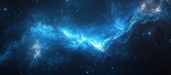 A vibrant blue nebula with wispy clouds of gas and dust, illuminated by distant stars in the vast expanse of space.