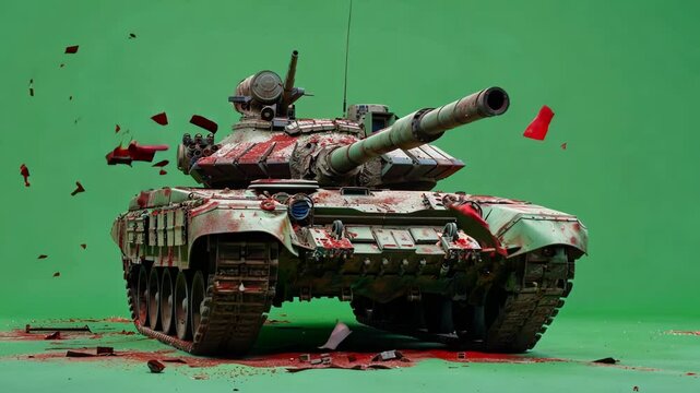 3D visualisation of Military tank on green screen chroma-key background