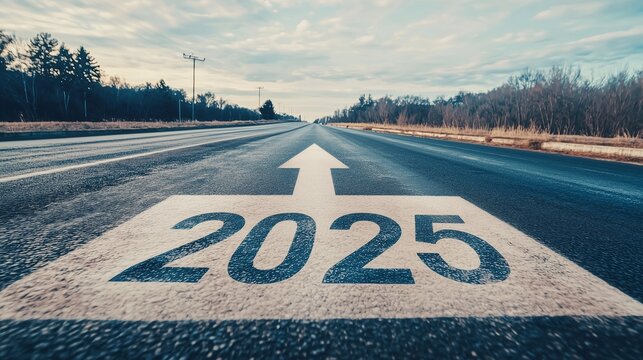 Road with '2025' and arrow symbolizes forward-thinking business development plans.