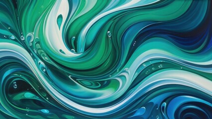 Vibrant abstract waves in shades of blue and green, creating a fluid and dynamic composition ideal for modern decor. Perfect for backgrounds and artistic projects