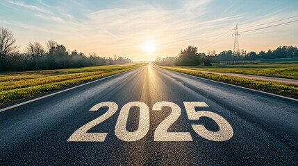 Open road with '2025' signifies future planning and potential. Strategic planning for new year.