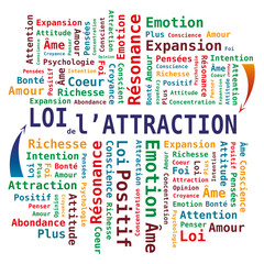 Fototapeta premium Loi de l'Attraction - Nuage de Mots en français - Plusieurs Couleurs