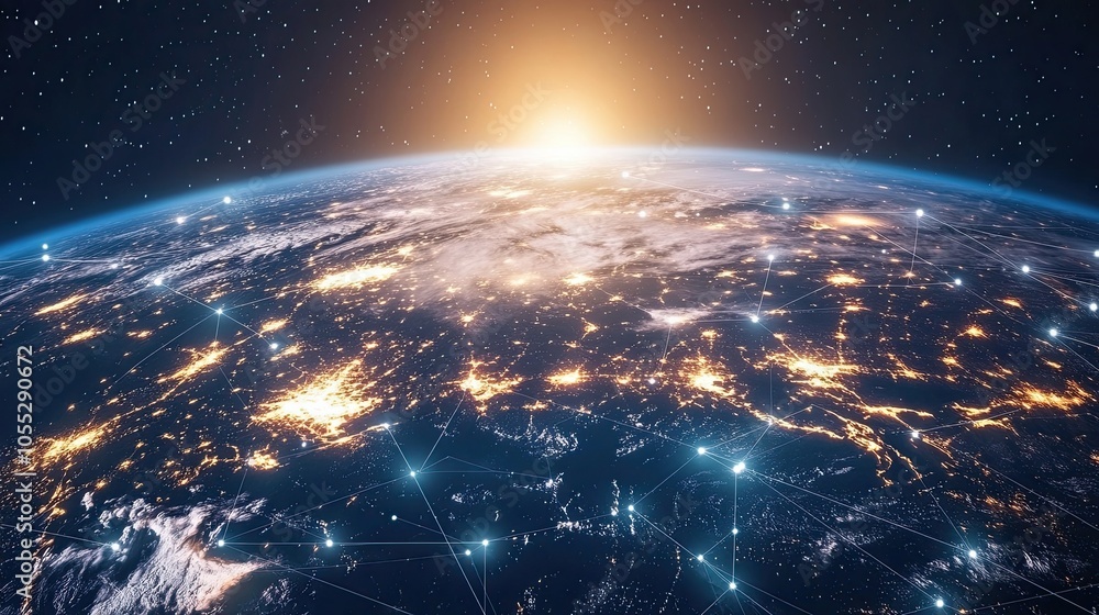Poster digitalization concept global technologies. 3d digital connected earth network background. global bi