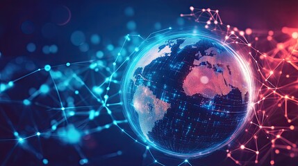 Obraz premium Digitalization concept Global technologies. 3D digital connected earth network background. Global big data cloud. 