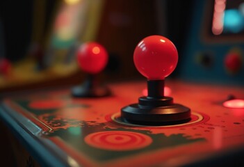 Closeup photo of a Joystick of a vintage arcade videogame - Coin-Op