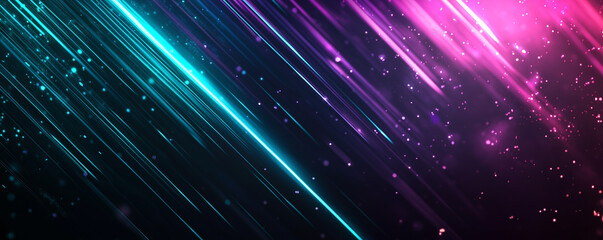 Fototapeta premium Futuristic abstract wallpaper with neon light streaks and glowing particles in blue and magenta. Ideal for tech, sci-fi, and creative designs, adding dynamic energy and modern style.
