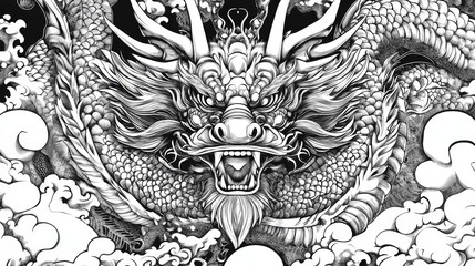 A dragon with a menacing look on its face is the main focus of the image