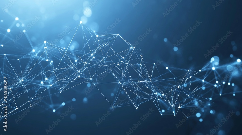 Poster abstract network connections. blue technology background with dots and lines, plexus structure.
