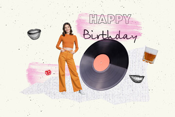 Composite trend artwork 3D sketch photo collage of happy birthday party celebrate greeting card...