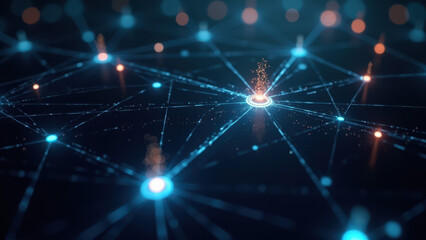Obraz premium Digital brain connectivity with central neuron firing.