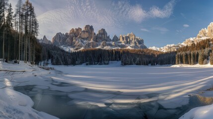 Frozen Lake in the Dolomites