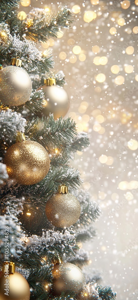 Canvas Prints a close-up of the christmas tree with lights and ornaments against a blurred background of sparkling