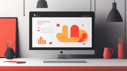 Minimalist Workspace with Computer and Orange Accents