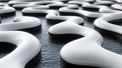 Obraz premium Abstract White Curved Shapes Over Black Water