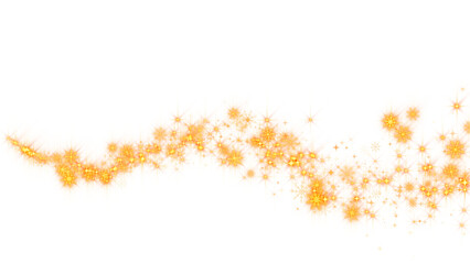 golden snow flakes and stars trail shiny glitter trail  on transparent background, winter holiday merry christmas and new year overlay png design element © Hasti