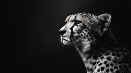 Black and White Portrait of a Cheetah in Profile