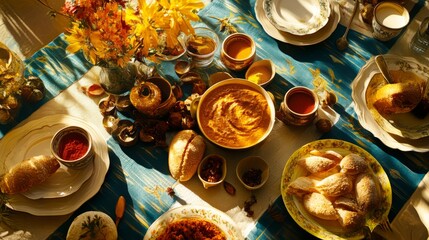 Festive Dining Table with Curry and Breads