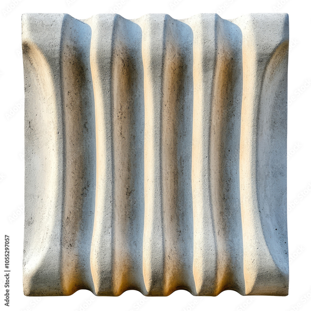 Poster textured architectural element with waves, on transparent background.
