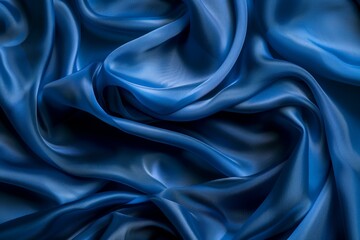 Fototapeta premium Photo of Blue silk fabric drapery material. Background texture for backdrops or mapping