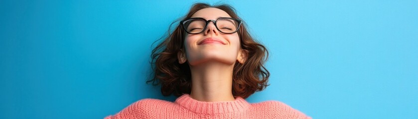 Fototapeta premium Radiant and Confident Woman in Pink Sweater Embracing Positivity and Joy, A Portrait of Happiness and Energy