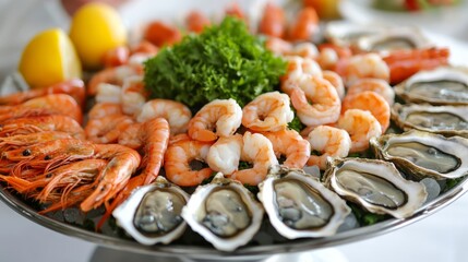 Fresh Seafood Platter with Oysters and Shrimp