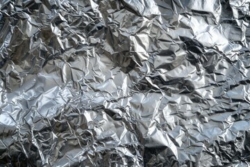 Photo of Silver chrome color crumpled aluminum foil. Background texture for backdrops or mapping