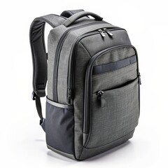 Fototapeta premium Gray backpack close-up, isolated on a white background.