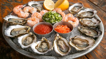 Fresh Seafood Platter with Oysters and Shrimp