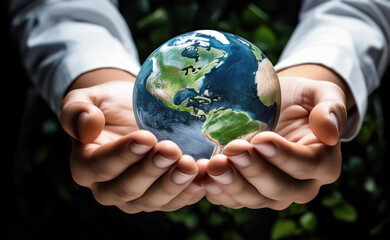 Two hands holding a realistic globe