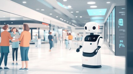 Friendly Robot in a Modern Shopping Mall