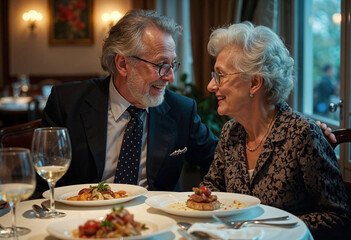 Portrait of a senior couple having a meal in a restaurant.