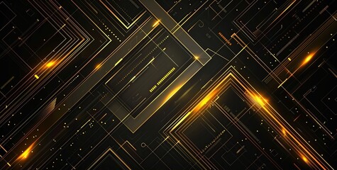 Abstract Futuristic Background with Golden Lines and Glowing Elements