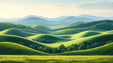 Fototapeta premium Rolling Green Hills with a Patch of Trees in the Valley