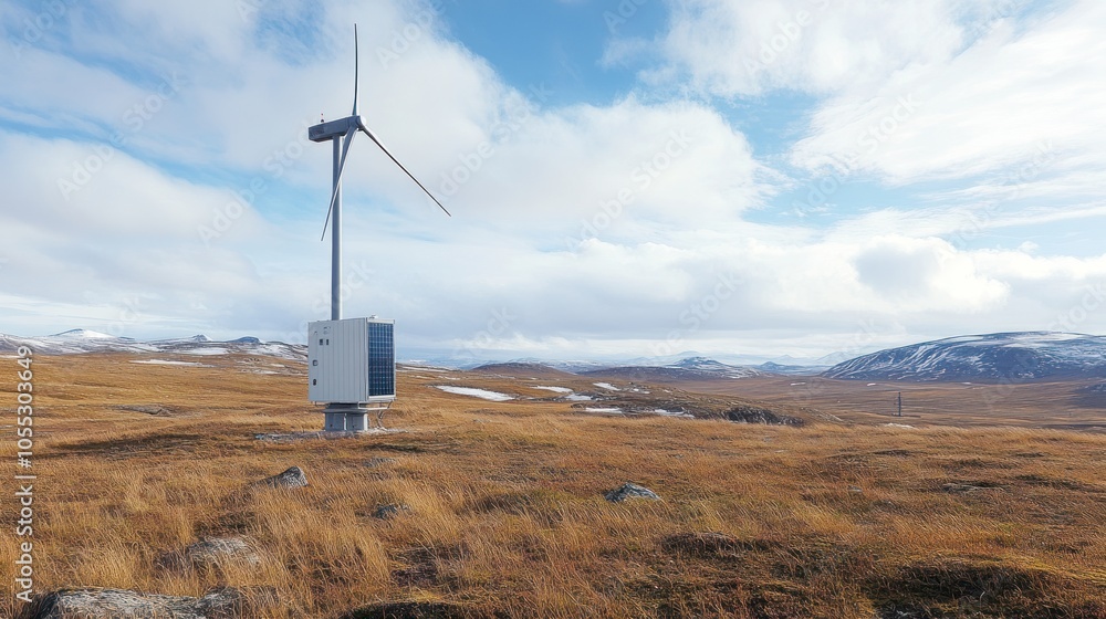 Wall mural Energy-efficient wind turbine setup in a remote field, contributing to sustainable development.