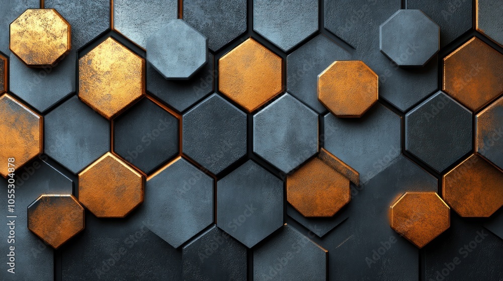 Aufkleber abstract hexagon pattern with copper and black elements