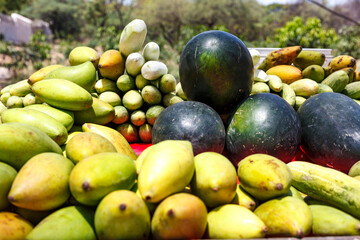 Melon and papaya for sale, Hyderabad, Telangana, India, Asia