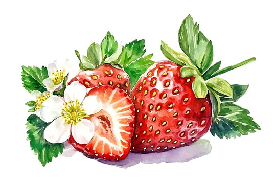 Naklejki Watercolor Illustration of Fresh Strawberries
