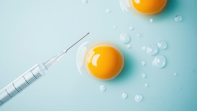 Close-up of in vitro fertilization process showing egg and needle for sperm injection under microscope