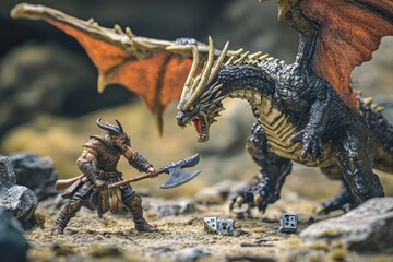 Obraz premium Dungeons and Dragon Miniatures in Epic Strike with Detailed Axes on Battlefield